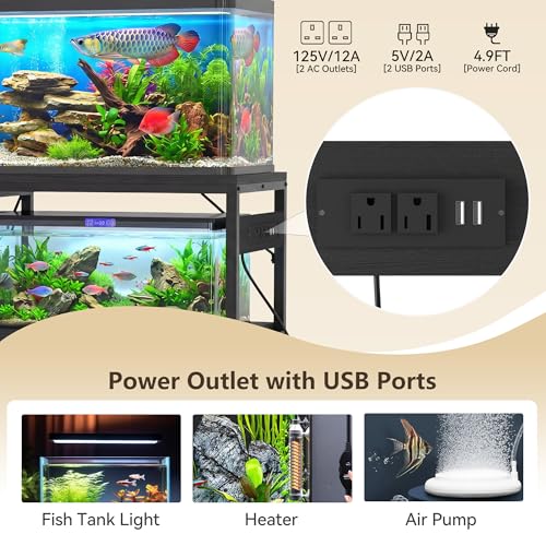 Heybly 55-75 Gallon Fish Tank Stand, Aquarium Stand with Drawer, Power Outlet, Heavy Duty Metal Frame, for Fish Tank, Turtle & Reptile Terrarium, 36.2" L × 18.1" Top, 660lbs (Top)+400lbs(Mid), Black HAS005BK - color: Black, size: 55-75 gal