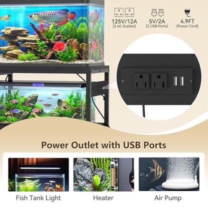 Heybly 55-75 Gallon Fish Tank Stand, Aquarium Stand with Drawer, Power Outlet, Heavy Duty Metal Frame, for Fish Tank, Turtle & Reptile Terrarium, 36.2" L × 18.1" Top, 660lbs (Top)+400lbs(Mid), Black HAS005BK - color: Black, size: 55-75 gal