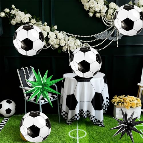 Soccer Balloons, 6 Pcs Large Foil for Boys Sports Birthday Party Decor - style: Soccer