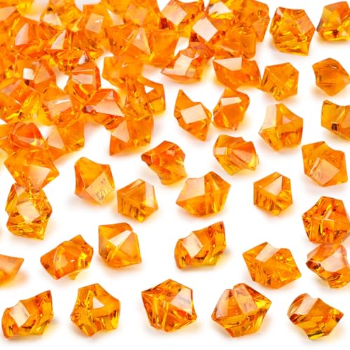 DOMESTAR Orange Fake Ice Rocks, 150 PCS Acrylic Crystal for Vase Fillers | Fake Diamonds for Table Centerpieces Birthday Party Decor, Fish Tanks Decor Table Scatter DIY Craft Supplies - color: 150 Orange