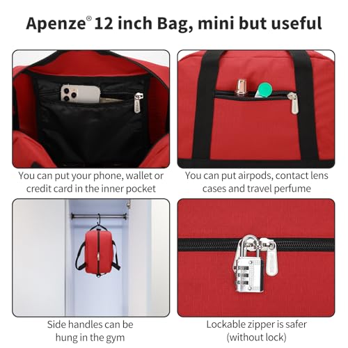 Apenze Small Gym Bag Carry On Bag - 12 in Mini Duffle Bag Lightweight for Overnight Travel（Red) - color: Red, size: 12inch