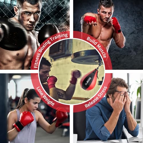 Boxing Speed Bag - PU Leather Speed Punching Ball for Boxing, MMA Training Speed Ball Reflex Ball Boxing Equipment, Punching Bag Workout Kicking Training Home Gym Exercise Speed Ball - color: Black&Red