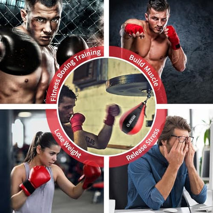 Boxing Speed Bag - PU Leather Speed Punching Ball for Boxing, MMA Training Speed Ball Reflex Ball Boxing Equipment, Punching Bag Workout Kicking Training Home Gym Exercise Speed Ball - color: Black&Red