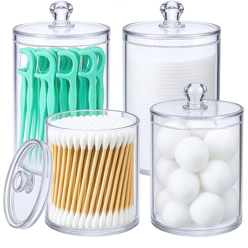 Acrylic Qtip Holder Bathroom Set, Bathroom Containers with Lids, Clear Plastic Apothecary Jars, Q Tip Holder Bathroom Set, Cotton Swab Holder, Cotton Ball Holder (Pack of 4) - size: Pack of 4