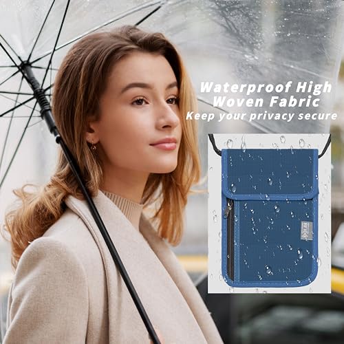 Travel Neck Wallet with RFID Blocking – Passport Holder Organizer Neck Pouch – Portable Easy to Conceal Travel Pouch (Light Blue) - color: Light Blue