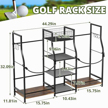 Jsskeeim Golf Bag Storage Organizer for Garage Organization, Golf Bag Stand for Golf Bag Accessories, Spacious Golf Rack for Golf Clubs & Golf Essentials, Ideal Golf Gifts for Men (Fits 2 Golf Bags) - style: 2 Bags