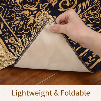 Prayer Mat Ramadan Gifts - Blue Prayer Rug Islamic Praying Tasbih Beads Compass, Muslim Praying Carpet for Men Women Eid Salah Meditation Namaz, Gifts for Eid Ramadan - color: Blue