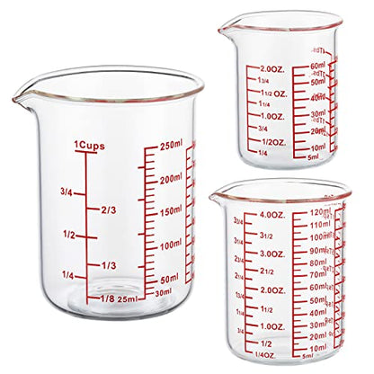Ackers High Borosilicate Glass Measuring Cup Set with Pour Spout,60ml(2OZ),120ml(4OZ), 250ml(8OZ) Glass Measuring Beaker for Kitchen or Restaurant, Easy to Read - size: 60ml/120ml/250ml Measuring Cup Set
