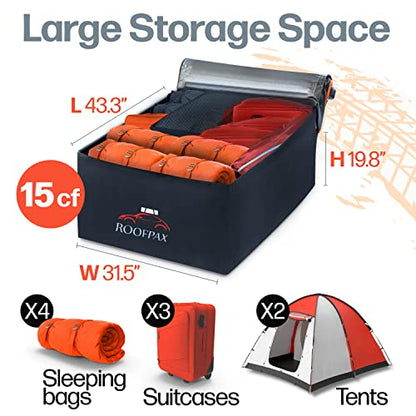 Car Rooftop Cargo Carrier Bag Waterproof Storage - Including Double Zippers15 cft. with Heavy-Duty Tie-Down Straps fit Cars with/Without Roof Top Rack or Side Rails. - size: 15 cuft