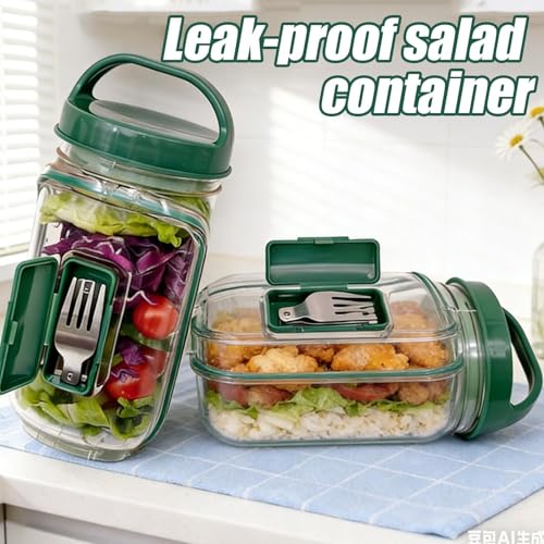 Portable Plastic Salad Case Container with Leak Proof Oats Container Reusable Keep It Fresh Vegetable Storage Box (Rectangle) - color: Rectangle