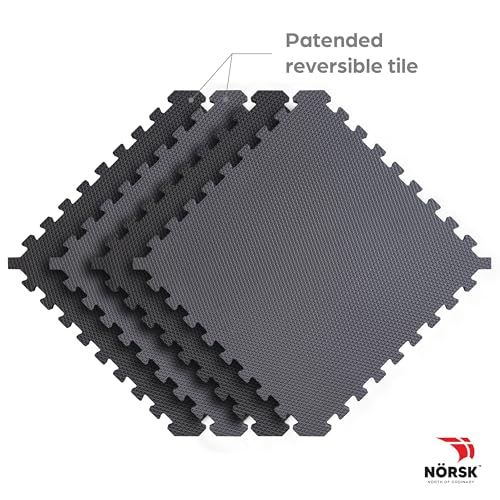 Reversible Gym Exercise Mats 3/4" Thick EVA Interlocking Foam Tiles, Perfect Home Gym Flooring, 12 Tiles & 24 Trim Pieces, 48 Sq. Ft. Reversible, Gray/Black - color: Gray/Black, size: 12 Tiles - 48 Sq. Ft.