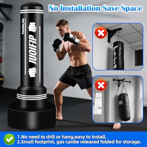 Heavy Punching Bag with Stand Adults Teens,70" Freestanding Boxing Bags Kicking Bag Heavy Bag with Boxing Gloves and Electric Air Pump, Kickboxing Training Equipment Bags Thai Fitness Karate - style: Digital Printing