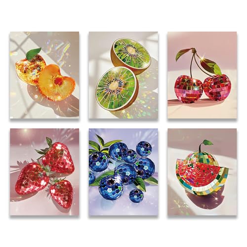 QPOKLAF Preppy Trendy Wall Art Prints Kitchen Wall Decor,Blueberry Orange Watermelon Art Posters Bar Dining Room Fruit Decoration Set of 6 (8"x10"Unframed) - color: Blueberry Orange Watermelon Art Posters