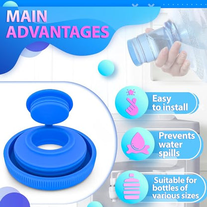 5 Gallon Water Jug Cap 4 Pack, Reusable Leak Resistant Bottle Caps | Wear Resistant Lids Reseal Jugs on Dispensers and Coolers - 2.4 x 0.94 In, Fit Standard Gallon Bottles for Kitchens, Offices