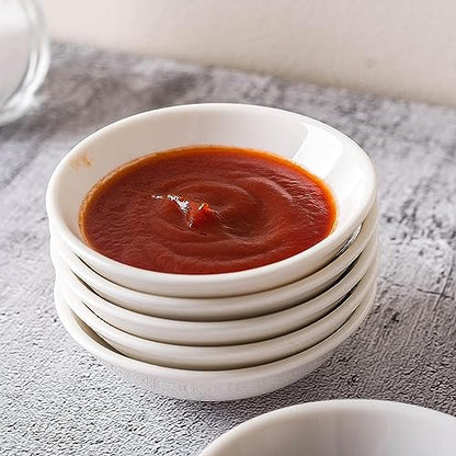 UIBFCWN 60 Pack Soy Sauce Dish 3inch Ceramic Dipping Bowls Bulk, 1.2 Oz White Dipping Sauce Bowls/Dishes, Small Dipping Sauce Cups for Sushi Ketchup Olive Oil Appetizer - color: Round, size: 60 Pack