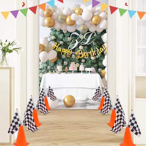 Mini Traffic Cones（with Hole on Top） with Racing Checkered Flags, Sports Safety Cones for Soccer Cones and Basketball Practice Equipment - color: 18PCS