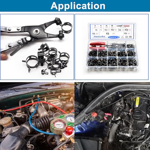 340Pcs 6-22mm Spring Band Hose Clamps Kit,12 Sizes Spring Pipe Clamps with Swivel Flat Hose Clamp Plier,Low Pressure Air Clip Strap Clamp for Silicone Vacuum Hose Clamp Fuel Line Clamps - color: Black-340pcs + Plier
