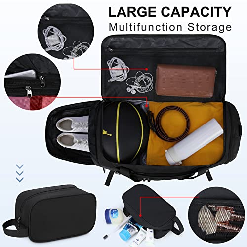 Gym Duffle Bag for Women Men 40L Waterproof Sports Travel Duffel Bags with Shoe Compartment,Wet Pocket Large Weekender Overnight with Toiletry Bag,Black - size: 40L