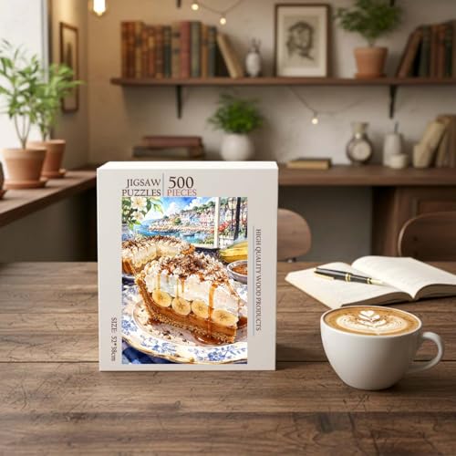 BANOFFEE Pie English Food Jigsaw Puzzle - 500 Pieces Wooden Puzzle for Adults, Wall Art Gift, Finished Size: 20 x 15 Inch - color: Banoffee Pie English - 500 Pieces