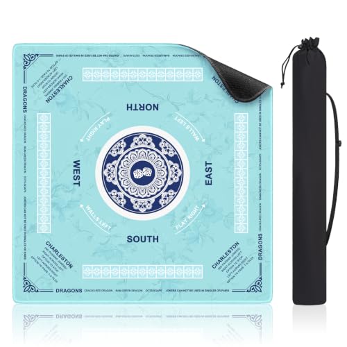 Shipped Rolled Mahjong Mat with Rules Without Creases, 3mm, 32.5" x 32.5" - color: Light Blue