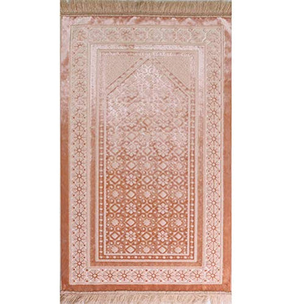 Modefa Velvet Prayer Rug with Prayer Beads Turkish Janamaz Sajadah Floral Stamp Luxury Plush (Light Pink) - color: Light Pink
