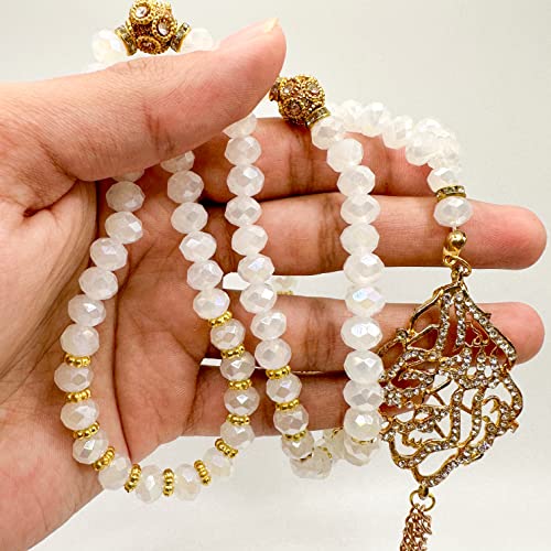 White Crystal Bismillah Islamic Prayer Beads, Natural Stone 99 Beads, Tasbih, Misbaha, Tasbeeh, Rosary, Sibha, Tasbih 99, Tasbih