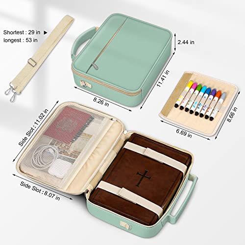 FINPAC Large Bible Cover w/Shoulder Strap, Carrying Book Case Church Bag Bible Protective w/Pen Slots and Zippered Pocket, Gift for Women Lady, Light Green - color: Light Green