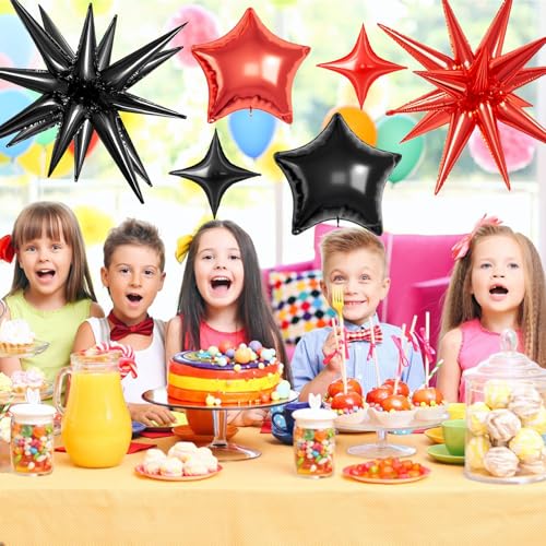 22 Pcs Star Balloons,22/18/10 Inch Star Foil Mylar Balloon,Spike Balloons and Four Pointed Balloon for Party Supplies Christmas Birthday Wedding Photo Booth (Black Red) - color: Black Red