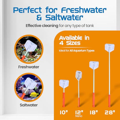 FLIPPER Platinum Nano Algae Scraper – Aquarium Glass & Acrylic Cleaner with Scrubber and Scraper 2-in-1 Design, Precision Fish Tank Cleaning Tool for Freshwater & Saltwater (12” Rigid Shaft) - size: 12 Inches