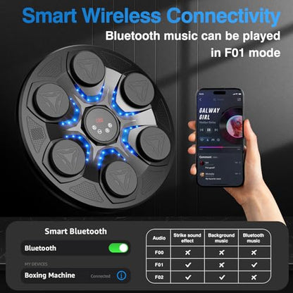Upgrade Music Boxing Machine For Adults Kids, Interactive Music Punching Machine with Gloves 12 Modes 12 Speeds, Wall Mounted Electronic Boxing Punching Pad with Wireless Connection LED Display