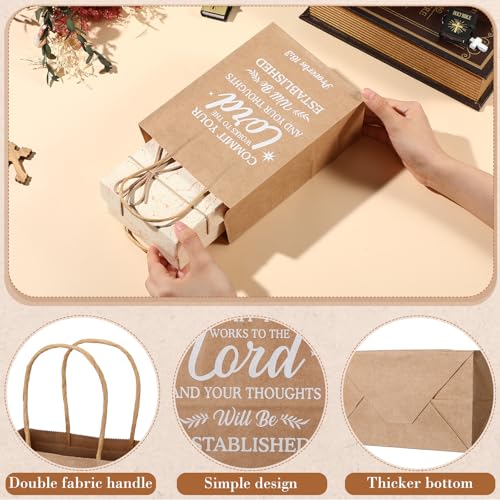 Chiisong 100 Pcs Christian Gift Bags, Fathers Day Religious Bible Verse Treat Bags with Handles Inspirational Church Scripture Bag for Women Wedding Baptism Birthday Party Favor(Kraft with White) - color: Kraft with White