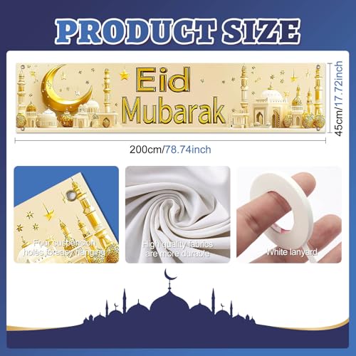 BlissYard Eid Mubarak Large Banner Backdrop 79x18Inch Festive Celebration Display for Eid Al-Fitr Al-Adha Islamic Holiday Wall Banner for Photo Background Ramadan Indoor Outdoor Event Decor