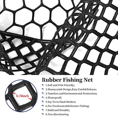 Rubber Fishing Net Large Folding Landing Collapsible Aluminum Pole Handle with Deep Net for Fishing,Big Fishing Net for Freshwater and Saltwater,Fly Fsihing Net Extend to 67 inches