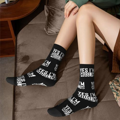 Muslim Islam Arabic Islamic Religious Allah God Be Socks, Unisex Adult Crew Socks, Cotton Cozy Casual Sock - color: 2 Black-1