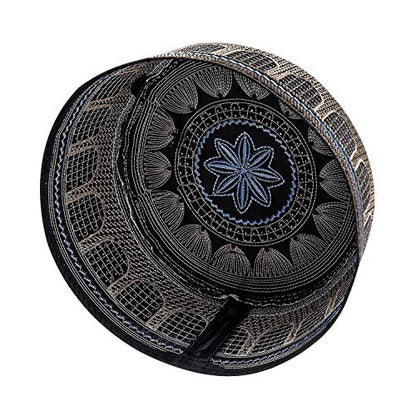 RUIXIA Men Boys Muslim Prayer Kufi Hat Skull Cap Embroidery Islam Kufi Headware takke Praying Beanie Hat Kofia Topi Hat - color: Black for Adult Men