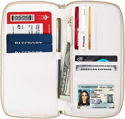 Travel Document Organizer - RFID Passport Wallet Case Family Holder Id Wristlet - color: Family White