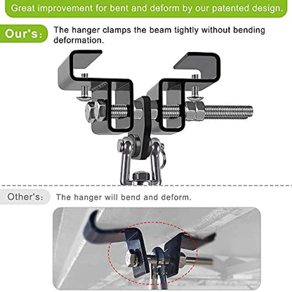 Punching Bag Hanger for I Beam 880 LBs Capacity Heavy Bag Mount Width Adjustable Boxing Bag Holder & Steel Beam Clamp for Beam - color: Hanger&Carabiner&360°Swivel(2 Pack)