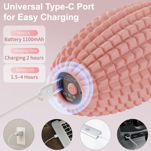 Vibrating Massage Ball for Plantar Fasciitis & Myofascial Release, Silicone Muscle Roller for Back, Neck, Foot, and Leg, Portable Trigger Point Massage Tool, 3 Vibration Modes (Pink) - color: Pink