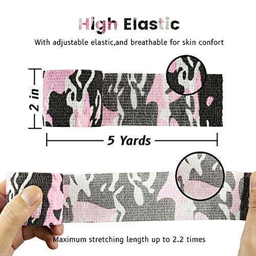 FRESINIDER 9 Rolls Self Adhesive Wrap Athletic Tape Gauze, Breathable Elastic Cohesive Bandage for Sports Injury & Pet (7 Pcs 2" x 5 Yards + 2 Pcs 1" X 5 Yards) (Camouflage Pink) - color: Camouflage Pink
