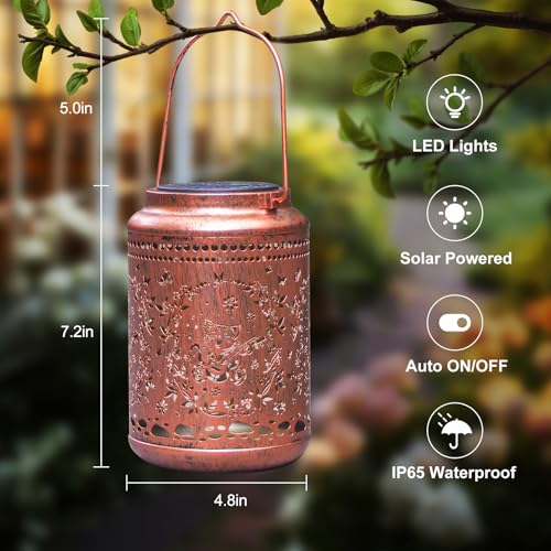 YISITEONE Cat Outdoor Solar Lanterns, Garden Waterproof Metal Hanging Decor Lights for Patio Yard Pathway Lawn Front Porch, Birthday Gardening Cat Lovers Gifts for Women Mom Grandma - style: Cat