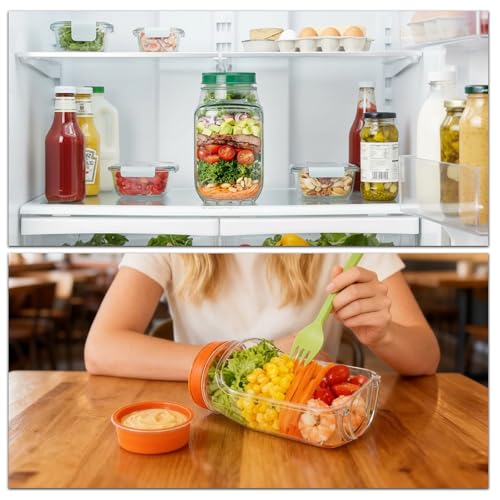 2 PCS Portable Salad Jar with Side Opening Leakproof, On the Go Salad Jars