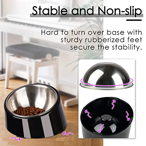 SUPERDESIGN Anti-Vomiting 15° Slanted Pet Bowl, M/1 Cup, Black | 15° Tilted, Anti-Vomit & Neck Relief, Non-Slip Base, Detachable Stainless Steel Liner, Dishwasher Safe, for Cats & Dogs - color: Dark Black, size: M/1 Cup