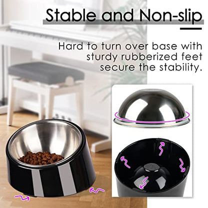 SUPERDESIGN Anti-Vomiting 15° Slanted Pet Bowl, M/1 Cup, Black | 15° Tilted, Anti-Vomit & Neck Relief, Non-Slip Base, Detachable Stainless Steel Liner, Dishwasher Safe, for Cats & Dogs - color: Dark Black, size: M/1 Cup