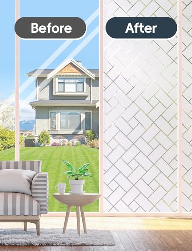 Frosted Glass Window Film Sun Blocking Window Tinting Film for Home, Static Clings Removable Frosting Bathroom Door Window Covering, 29.5 inch x 157.4 inch, White-Grid - size: 29.5 inch x 157.4 inch