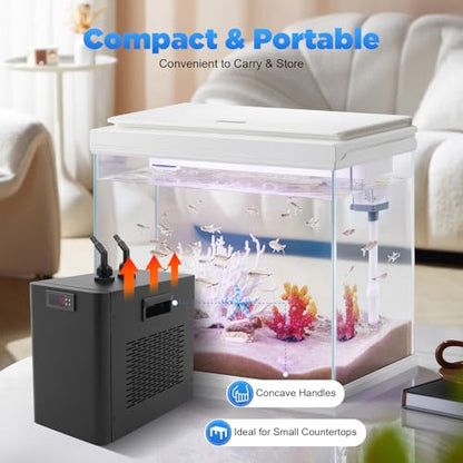 160L/42.26Gal Aquarium Chiller, 1/10HP Low Noise Fish Tank Water Cooler with Special Quiet Design Refrigeration Compressor ＆ Water Tube for Axolotl Coral Jellyfish (160L/42.26Gal)