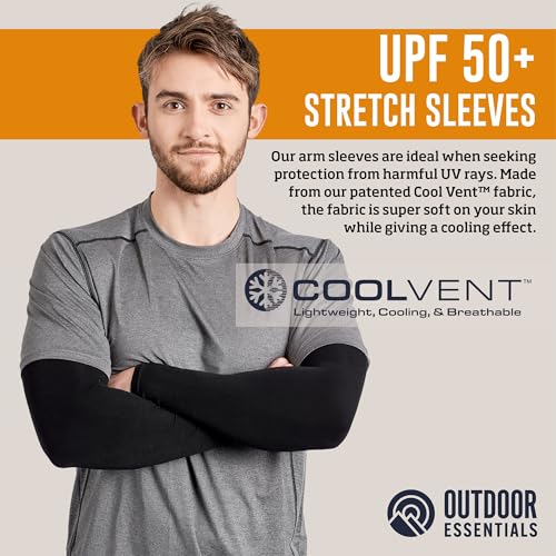 OutdoorEssentials UV Sun Sleeves for Men & Women, Cooling Arm Sleeves UPF 50+ | Golf, Tattoo Cover Up, Sun Protection - color: (4 Pairs): 4 Black