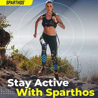 Sparthos Calf Compression Sleeves, Shin Splint Relief Men, Women - Blue-M | Leg Compression Sleeves (1 Pair), Varicose Veins, Pain & Cramp Recovery, Air Travel, Nurses, Maternity, Running, Soccer - color: Cobalt Blue