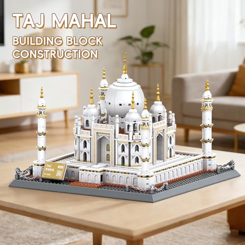 Taj Mahal Building Block Set 1113 Pieces Large World Wonder Architecture Model India Landmark Souvenir with Golden Finials & Nameplate Gift for Adults Teens - color: Taj Mahal