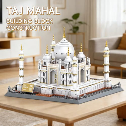 Taj Mahal Building Block Set 1113 Pieces Large World Wonder Architecture Model India Landmark Souvenir with Golden Finials & Nameplate Gift for Adults Teens - color: Taj Mahal