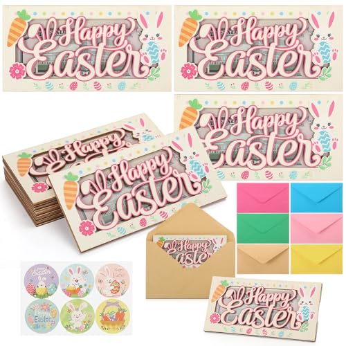 Capoda 6 Pcs Easter Bunny Money Holder, Wooden Bunny Envelope Box for Cash Gift, Spring Holiday Wood Card Holders for Birthday Party Favors, Easter Basket Stuffers Supplies - style: Lovely